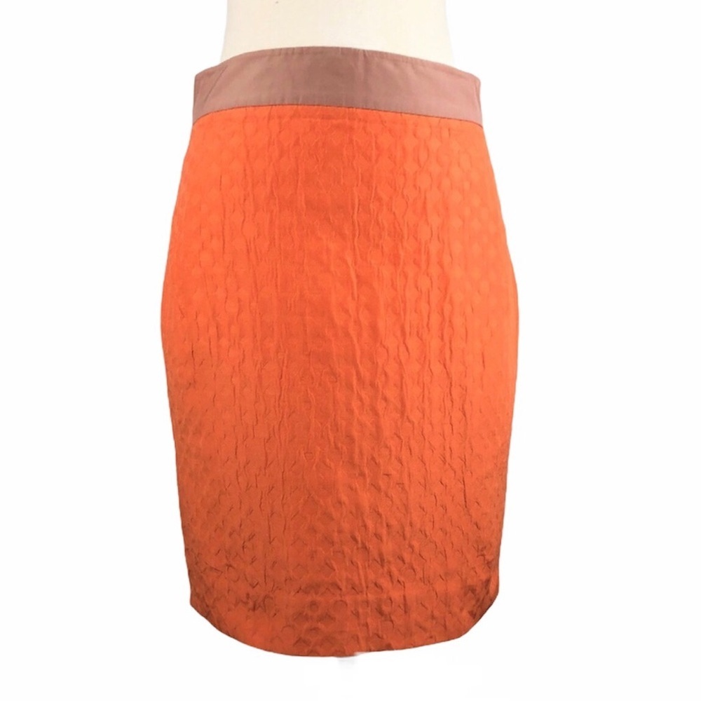 J. Crew Orange Jacquard Pencil Skirt